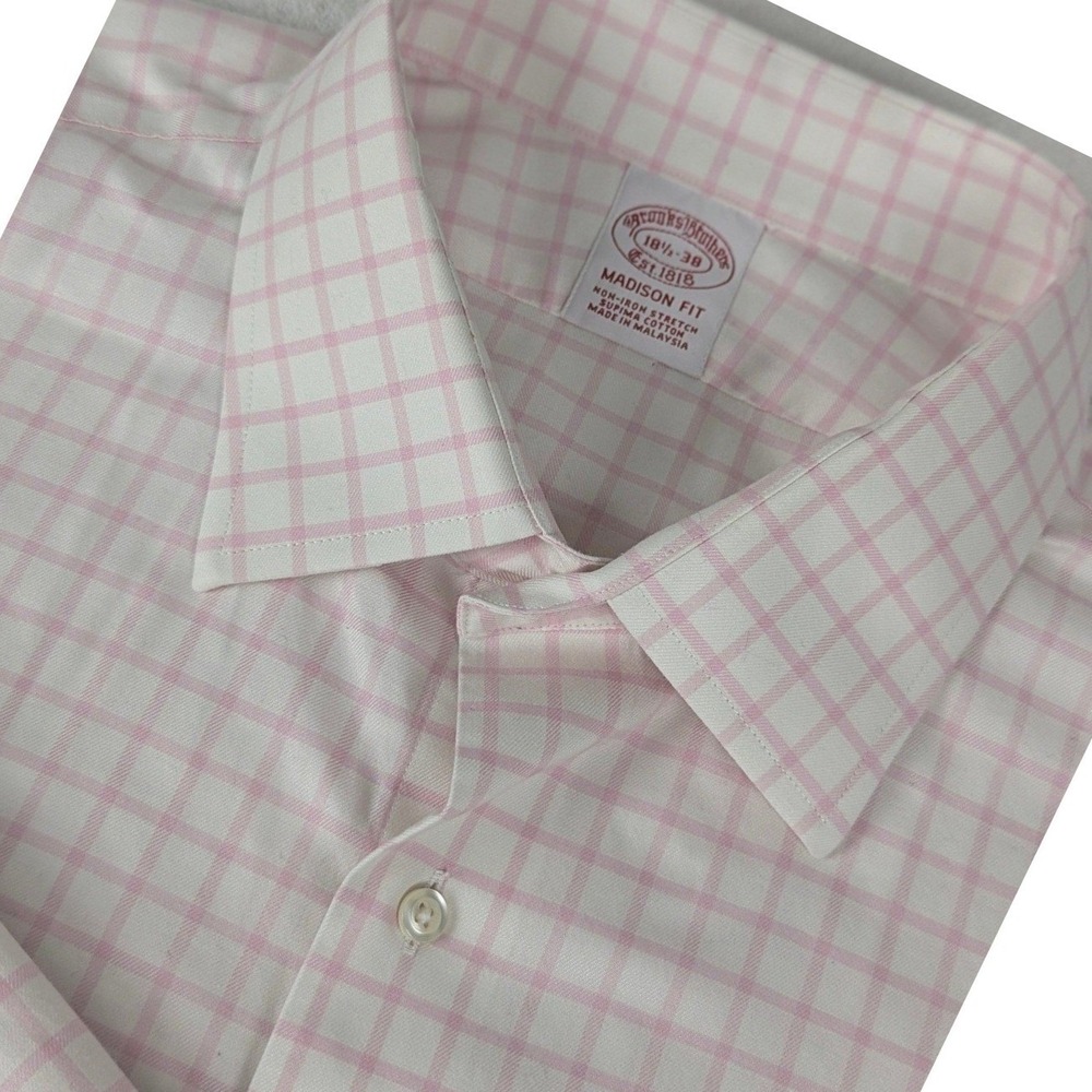 Brooks Bros Madison Fit Shirt Mens PInk Windowpane Check Supima ‎ 18.5/38 3XL